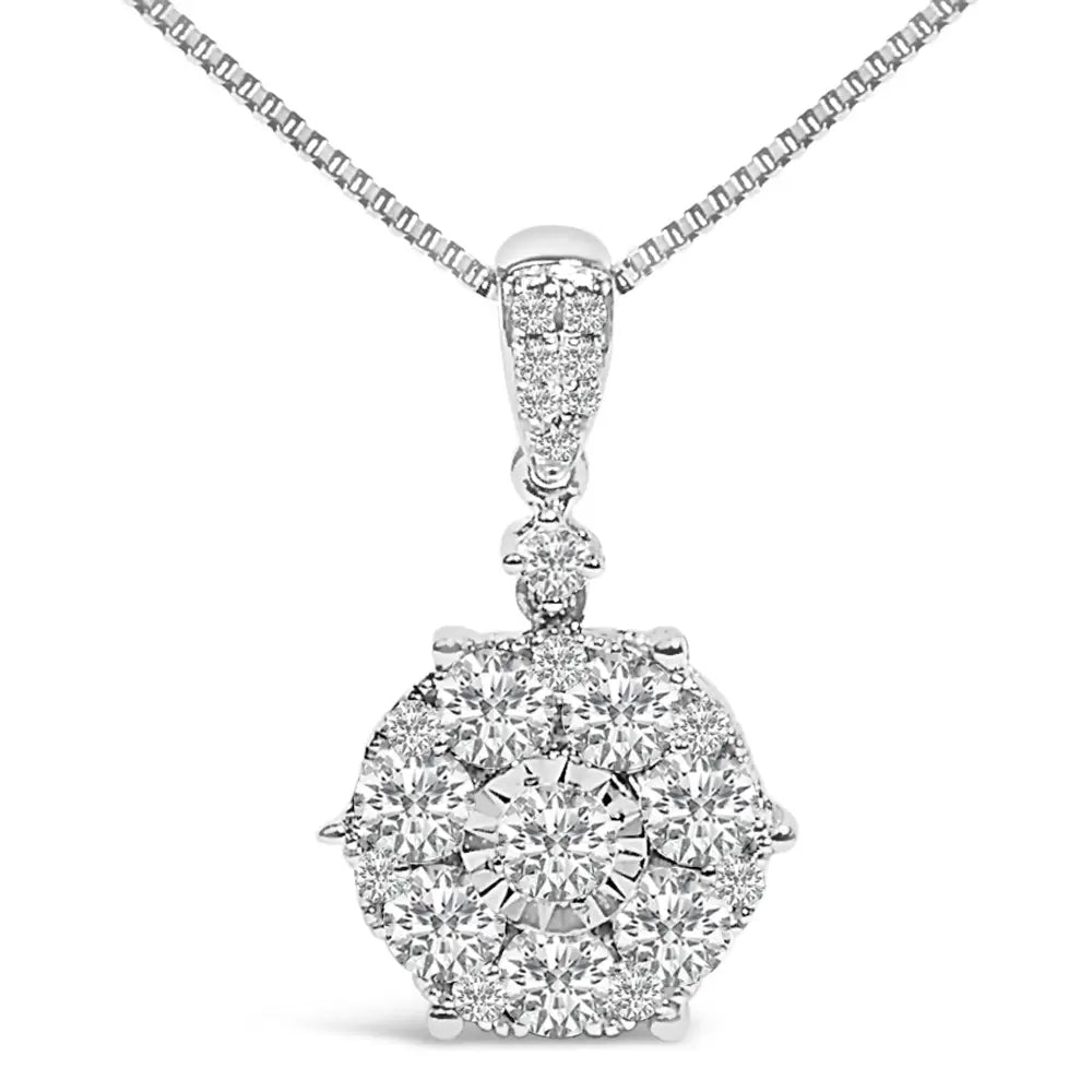 1.20 carat diamond cluster pendant necklace in 14k white gold 18 inch bijoux-nyc direct