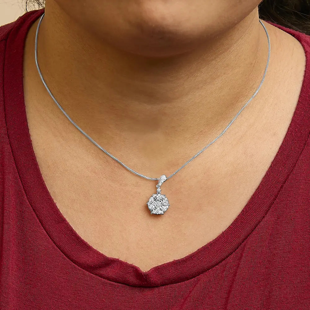 1.20 carat diamond cluster pendant necklace in 14k white gold 18 inch bijoux-nyc direct