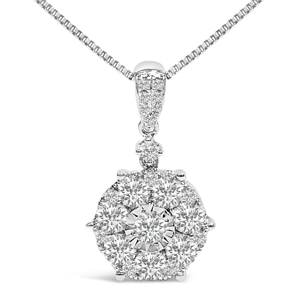 14k white gold 1 1/5 cttw diamond composite cluster pendant necklace (f g color vs2 si1 clarity) 18’’ inches