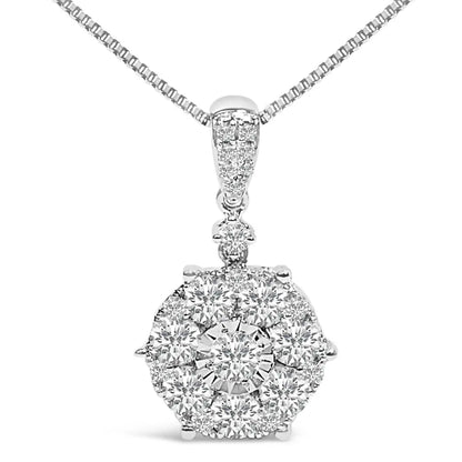 14k white gold 1 1/5 cttw diamond composite cluster pendant necklace (f g color vs2 si1 clarity) 18’’ inches
