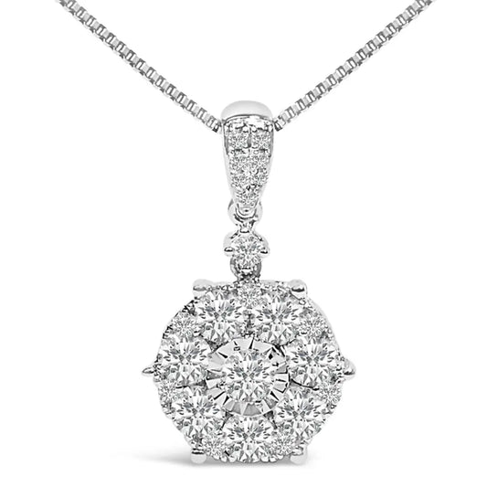 14k white gold 1 1/5 cttw diamond composite cluster pendant necklace (f g color vs2 si1 clarity) 18’’ inches