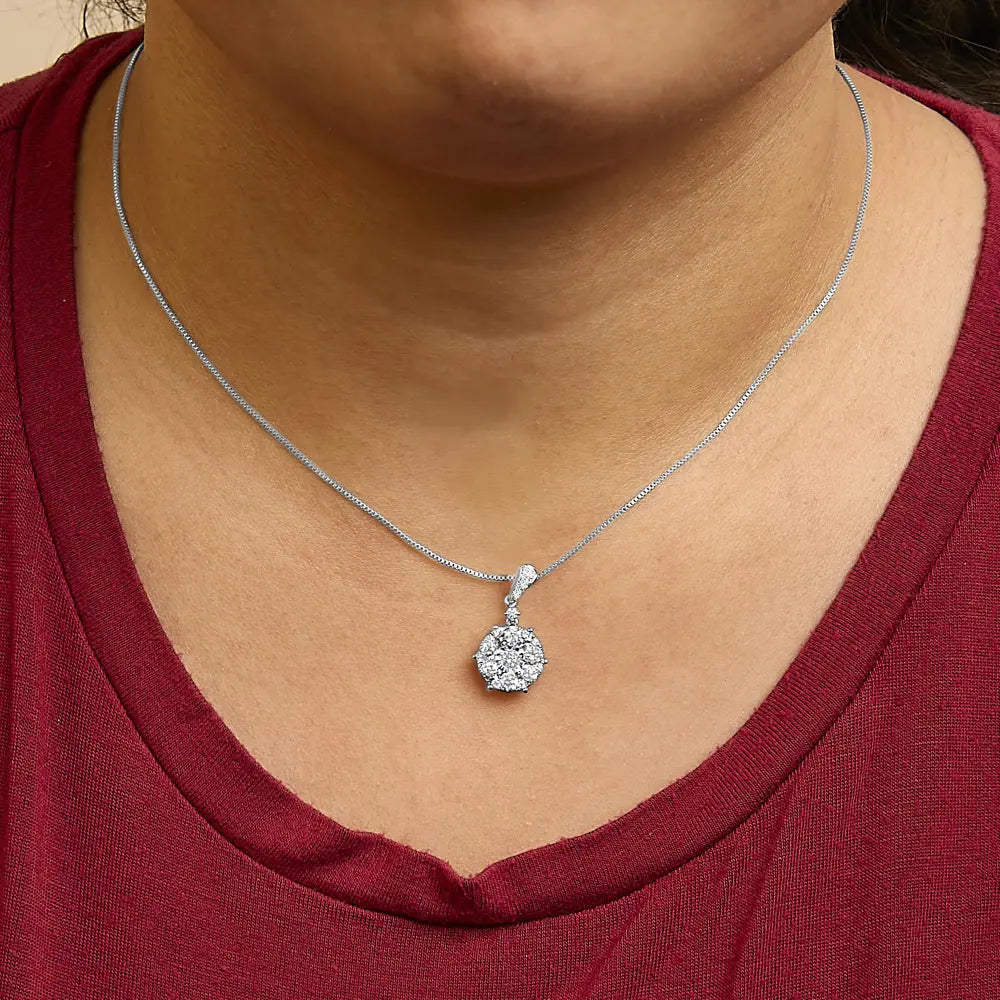 14k white gold 1 1/5 cttw diamond composite cluster pendant necklace (f g color vs2 si1 clarity) 18’’ inches