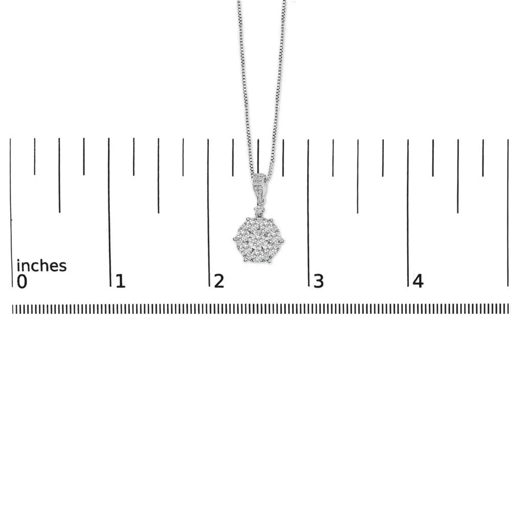 14k white gold 1 1/5 cttw diamond composite cluster pendant necklace (f g color vs2 si1 clarity) 18’’ inches