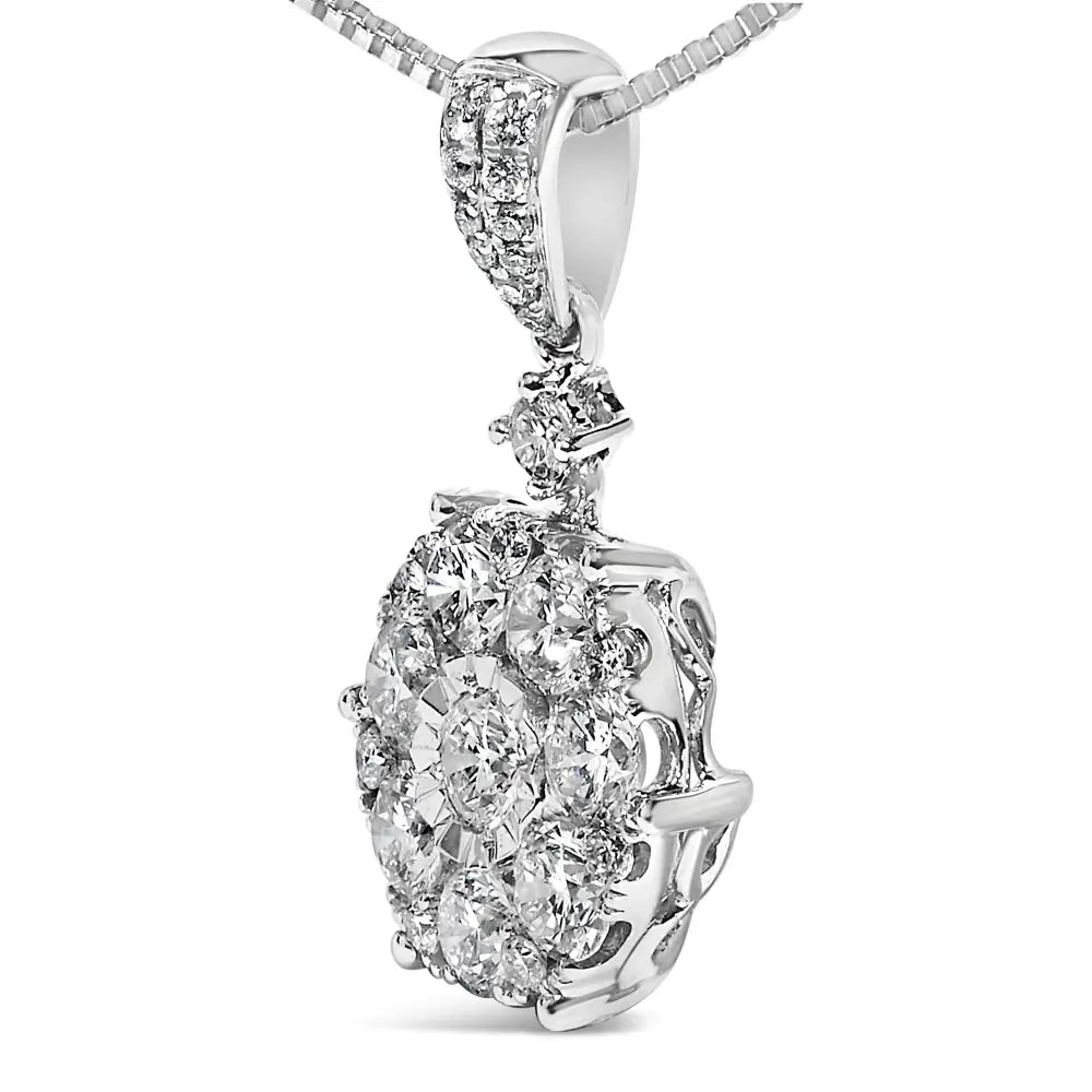 1.20 carat diamond cluster pendant necklace in 14k white gold 18 inch bijoux-nyc direct
