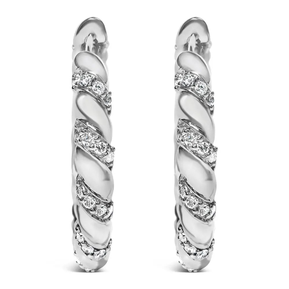 14k white gold 1 1/5 cttw lab grown diamond swirl 1 inch hoop earrings bijoux-nyc direct