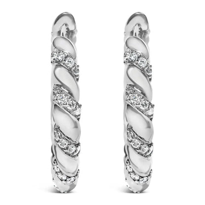 14k white gold 1 1/5 cttw lab grown diamond swirl design 1’’ inch hoop earrings (f g color vs1 vs2 clarity)