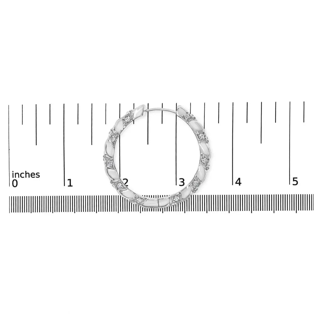 14k white gold 1 1/5 cttw lab grown diamond swirl design 1’’ inch hoop earrings (f g color vs1 vs2 clarity)