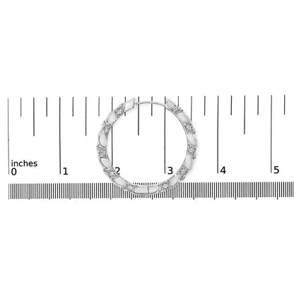 14k white gold 1 1/5 cttw lab grown diamond swirl design 1’’ inch hoop earrings (f g color vs1 vs2 clarity)
