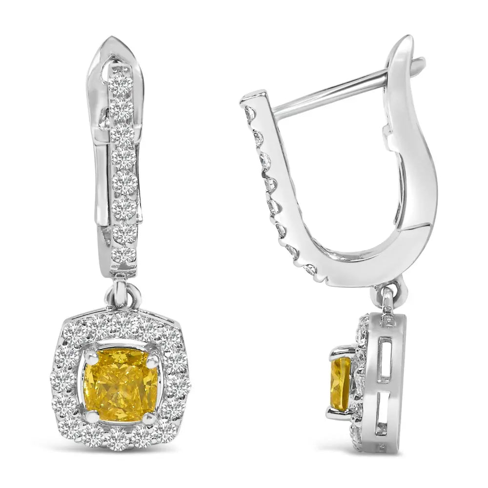 14K White Gold 1 1/5 Cttw Yellow Lab Grown Diamond Halo Drop and Dangle Earrings - Bijoux-NYC Direct