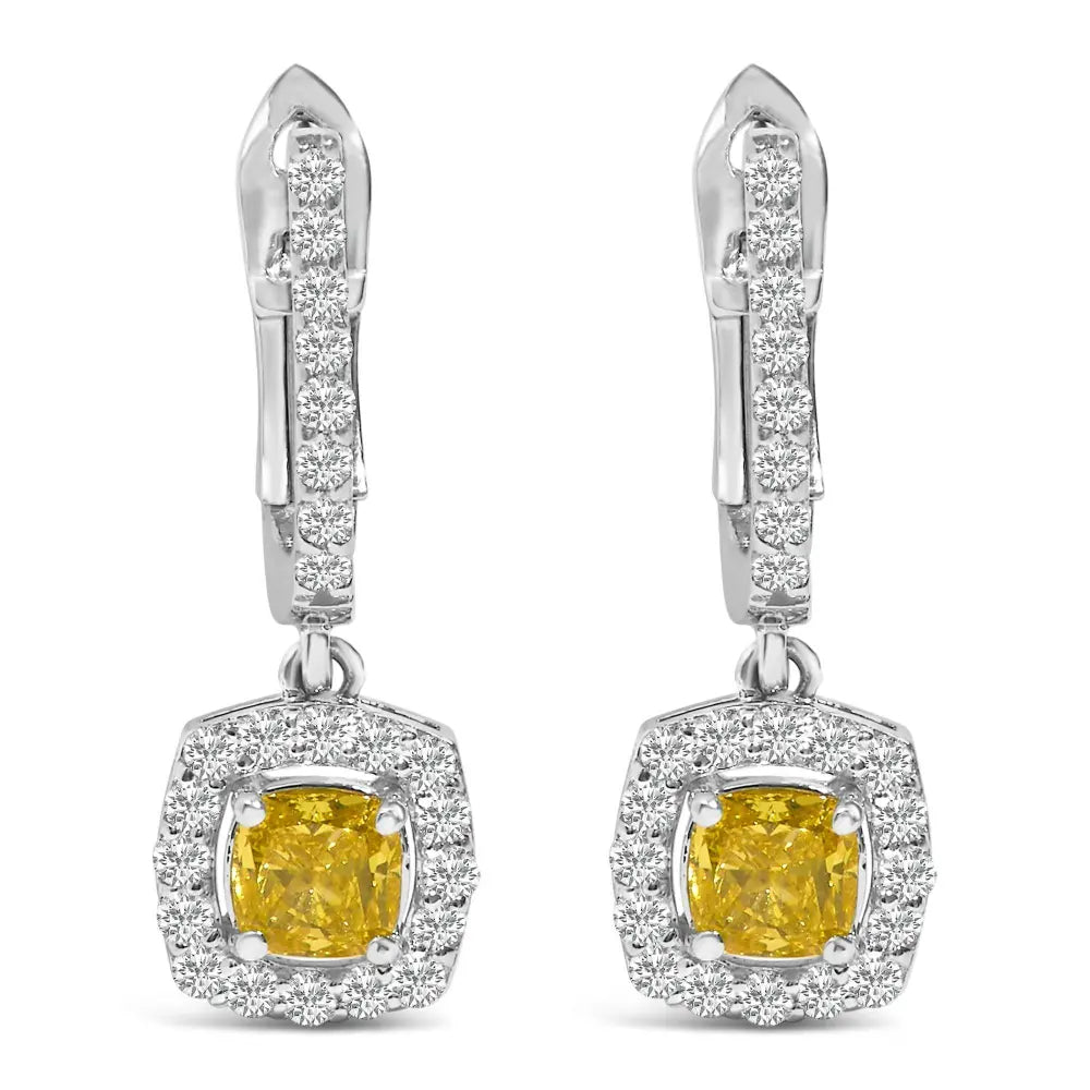 14K White Gold 1 1/5 Cttw Yellow Lab Grown Diamond Halo Drop and Dangle Earrings - Bijoux-NYC Direct