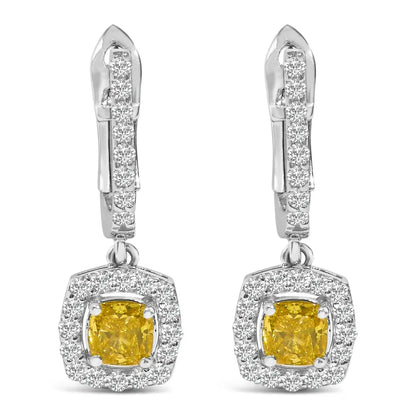 14K White Gold 1 1/5 Cttw Yellow Lab Grown Diamond Halo Drop and Dangle Earrings - Bijoux-NYC Direct