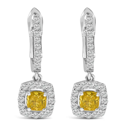 14K White Gold 1 1/5 Cttw Yellow Lab Grown Diamond Halo Drop and Dangle Earrings - Bijoux-NYC Direct