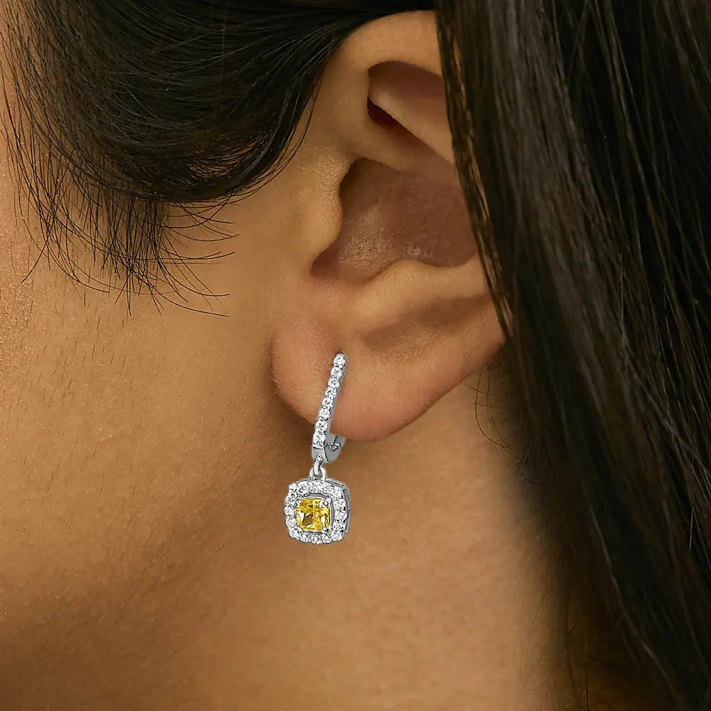 14K White Gold 1 1/5 Cttw Yellow Lab Grown Diamond Halo Drop and Dangle Earrings - Bijoux-NYC Direct