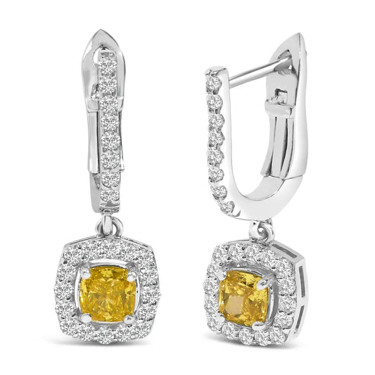 14K White Gold 1 1/5 Cttw Yellow Lab Grown Diamond Halo Drop and Dangle Earrings - Bijoux-NYC Direct