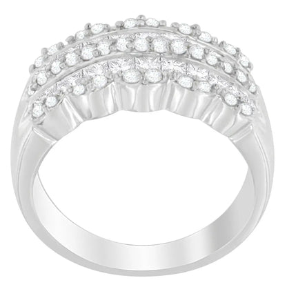 14K White Gold 1 1/7ct. TDW Round and Princess-Cut Diamond Ring(H-I, SI2-I1) - Bijoux-NYC Direct