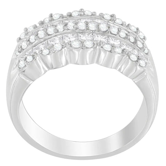 14K White Gold 1 1/7ct. TDW Round and Princess-Cut Diamond Ring(H-I, SI2-I1) - Bijoux-NYC Direct