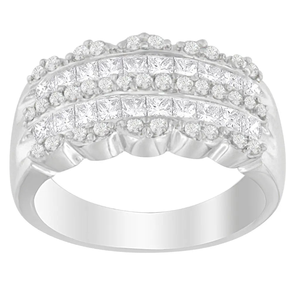14K White Gold 1 1/7ct. TDW Round and Princess-Cut Diamond Ring(H-I, SI2-I1) - Bijoux-NYC Direct