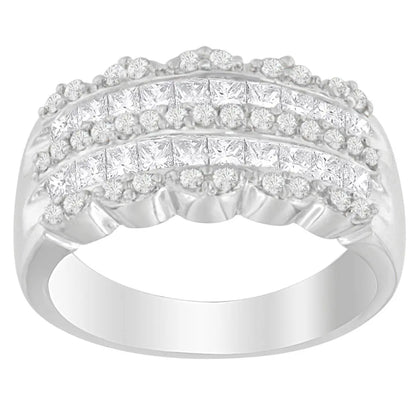 14K White Gold 1 1/7ct. TDW Round and Princess-Cut Diamond Ring(H-I, SI2-I1) - Bijoux-NYC Direct
