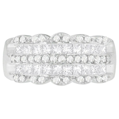 14K White Gold 1 1/7ct. TDW Round and Princess-Cut Diamond Ring(H-I, SI2-I1) - Bijoux-NYC Direct
