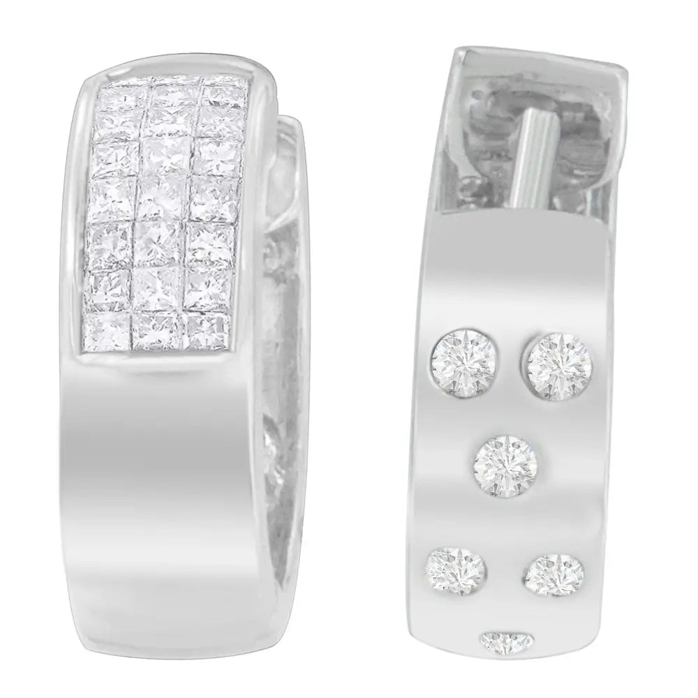 1.12 cttw princess and round diamond huggie earrings in 14k white gold bijoux-nyc direct