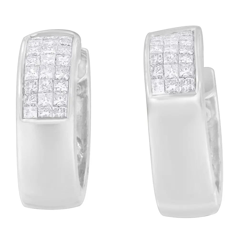 1.12 cttw princess and round diamond huggie earrings in 14k white gold bijoux-nyc direct