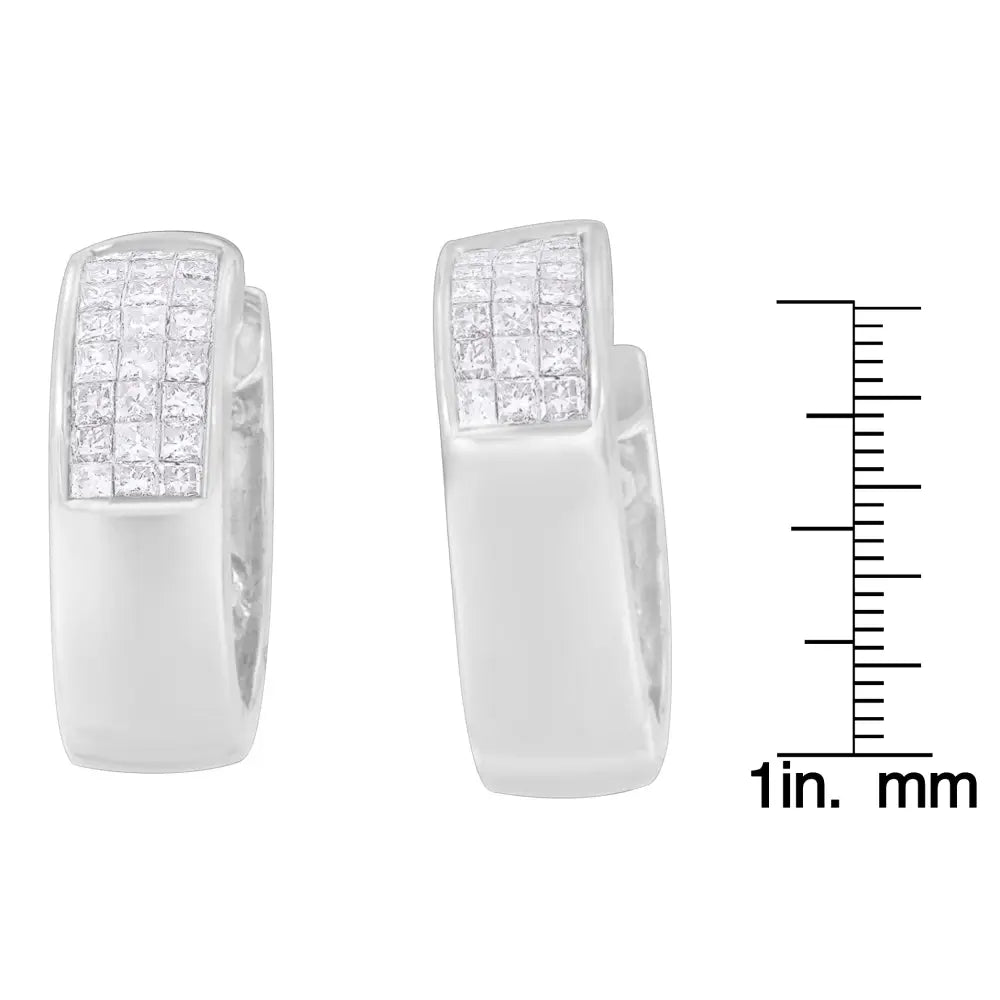1.12 cttw princess and round diamond huggie earrings in 14k white gold bijoux-nyc direct