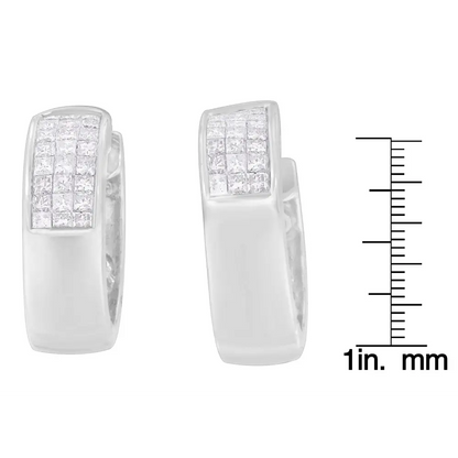 14K White Gold 1 1/8 cttw Princess and Round Cut Diamond Huggie Earrings (H-I, VS1-VS2) - Bijoux-NYC Direct