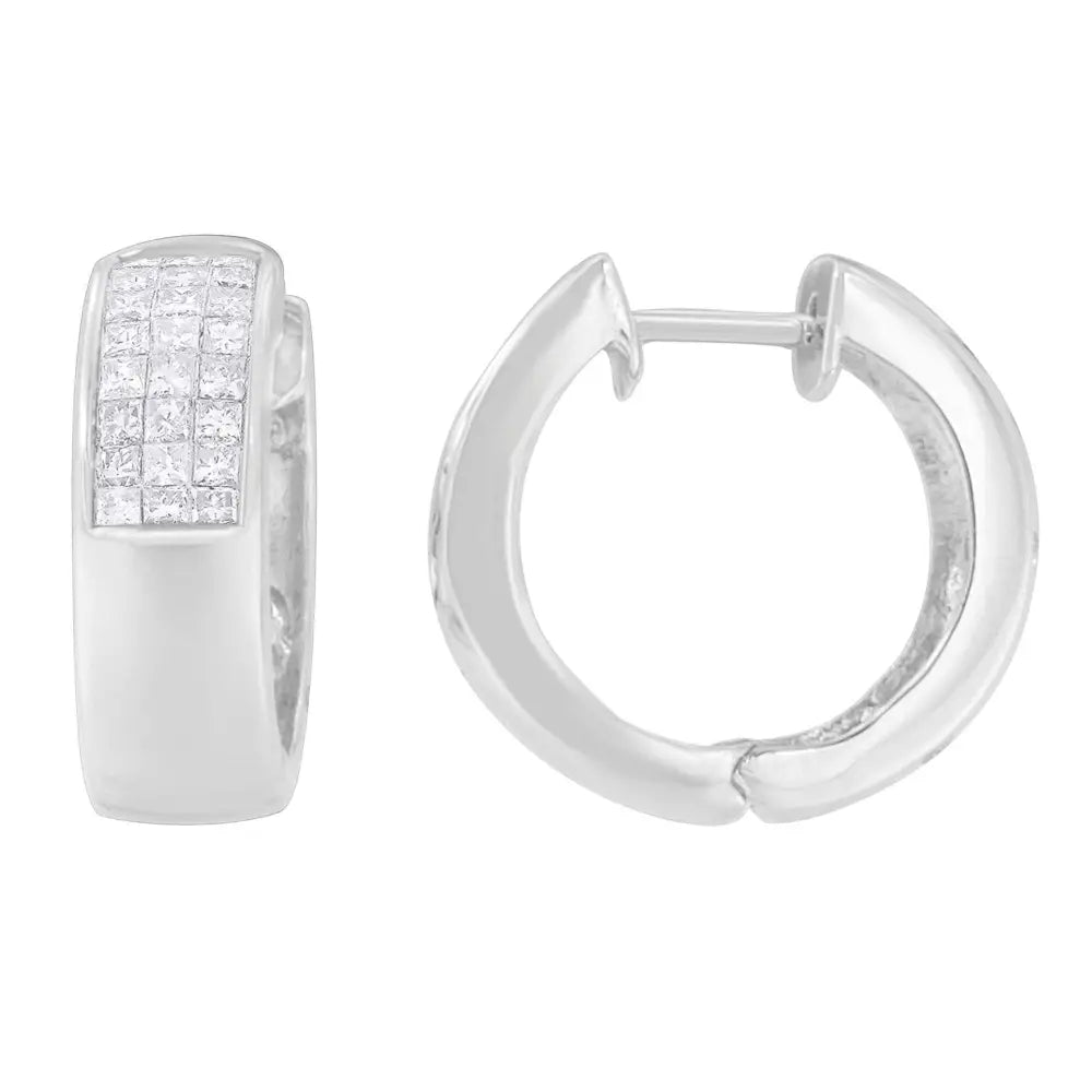 1.12 cttw princess and round diamond huggie earrings in 14k white gold bijoux-nyc direct