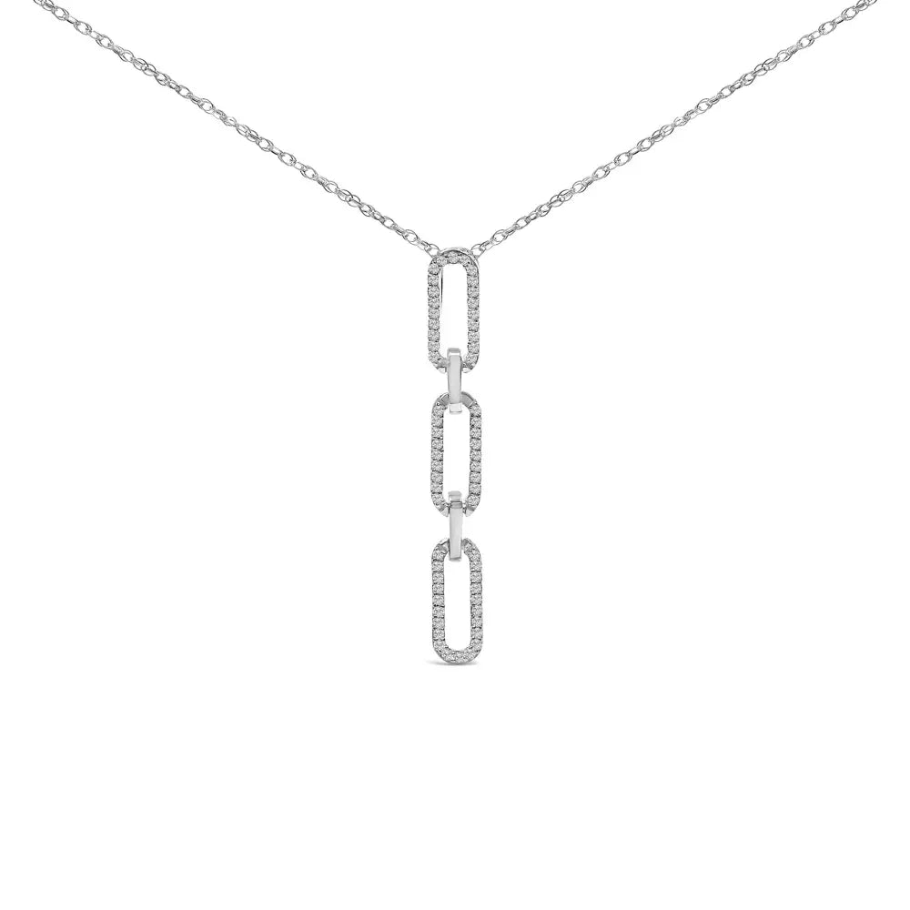 14k white gold 1/10 cttw diamond triple paper clip pendant necklace bijoux-nyc direct
