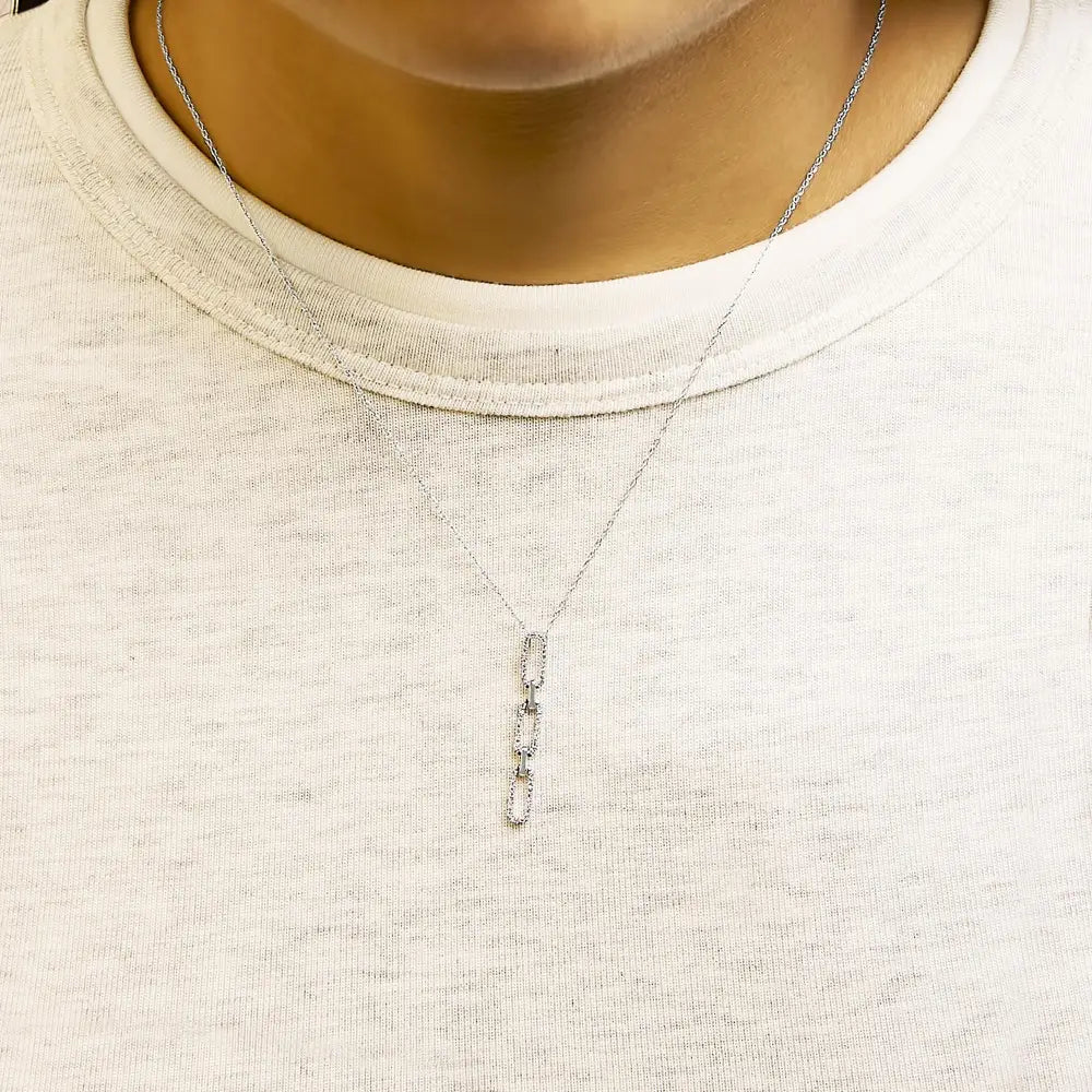 14k white gold 1/10 cttw diamond triple paper clip pendant necklace bijoux-nyc direct