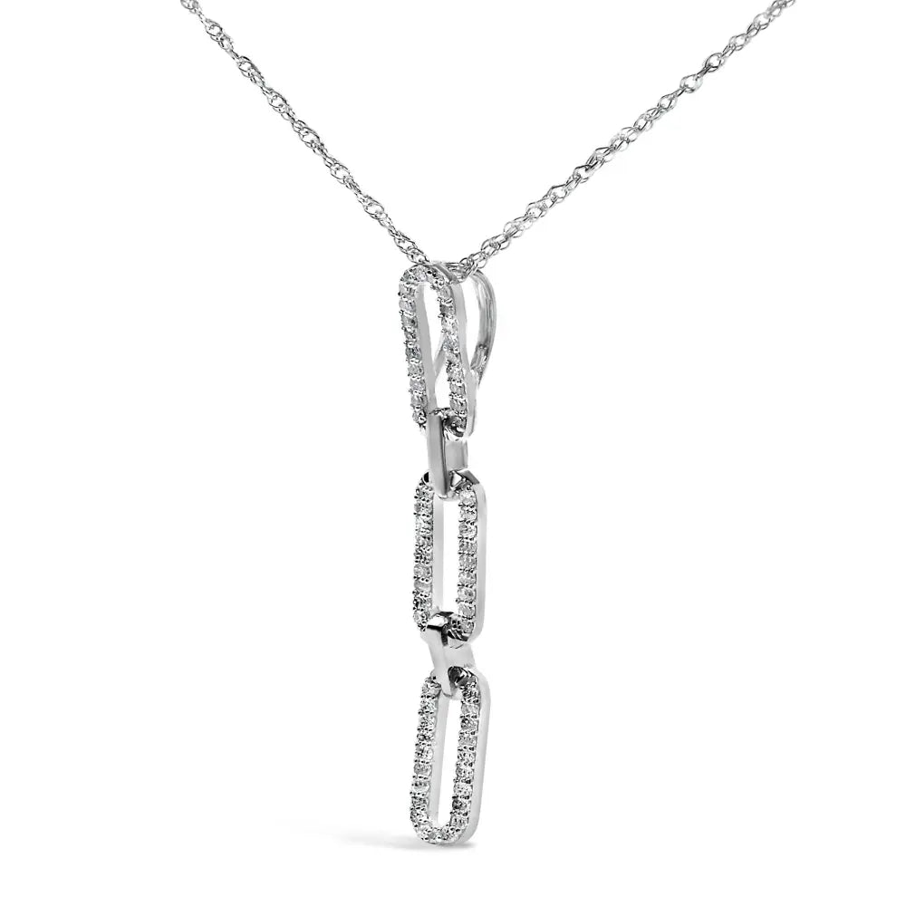 14k white gold 1/10 cttw diamond triple paper clip pendant necklace bijoux-nyc direct