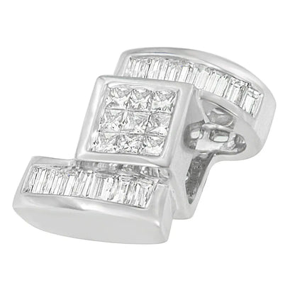 14K White Gold 1 2/5 cttw Princess and Baguette Cut Diamond Zig Zag Pendant Necklace (H-I, SI1-SI2) - Bijoux-NYC Direct