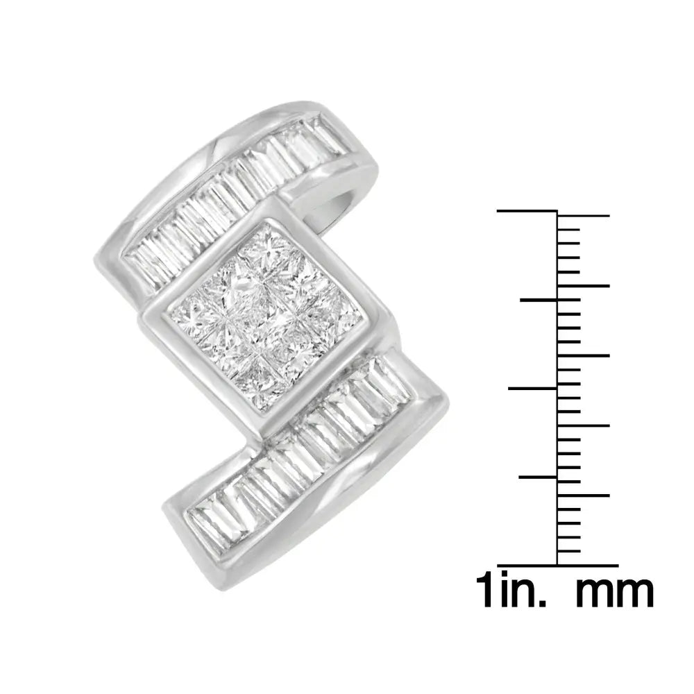 14k white gold 1 2/5 cttw princess and baguette diamond zig zag necklace bijoux-nyc direct