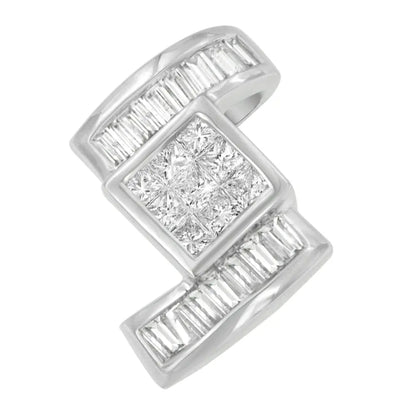 14K White Gold 1 2/5 cttw Princess and Baguette Cut Diamond Zig Zag Pendant Necklace (H-I, SI1-SI2) - Bijoux-NYC Direct