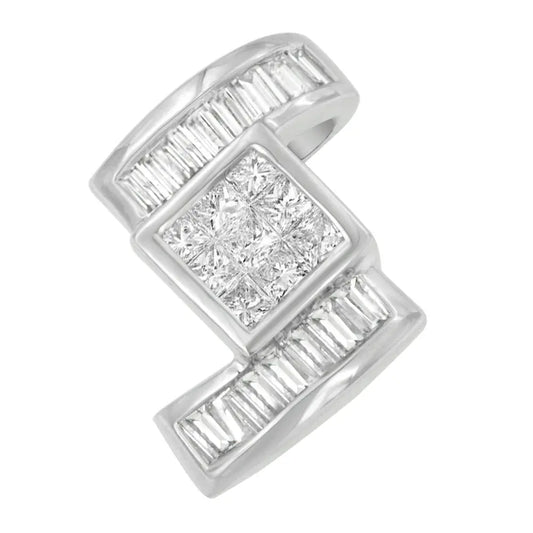14K White Gold 1 2/5 cttw Princess and Baguette Cut Diamond Zig Zag Pendant Necklace (H-I, SI1-SI2) - Bijoux-NYC Direct