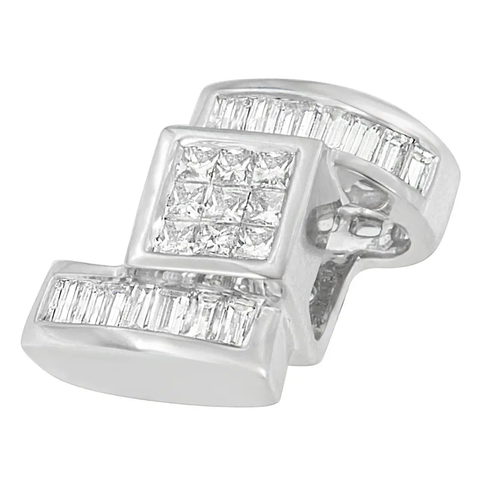 14k white gold 1 2/5 cttw princess and baguette diamond zig zag necklace bijoux-nyc direct