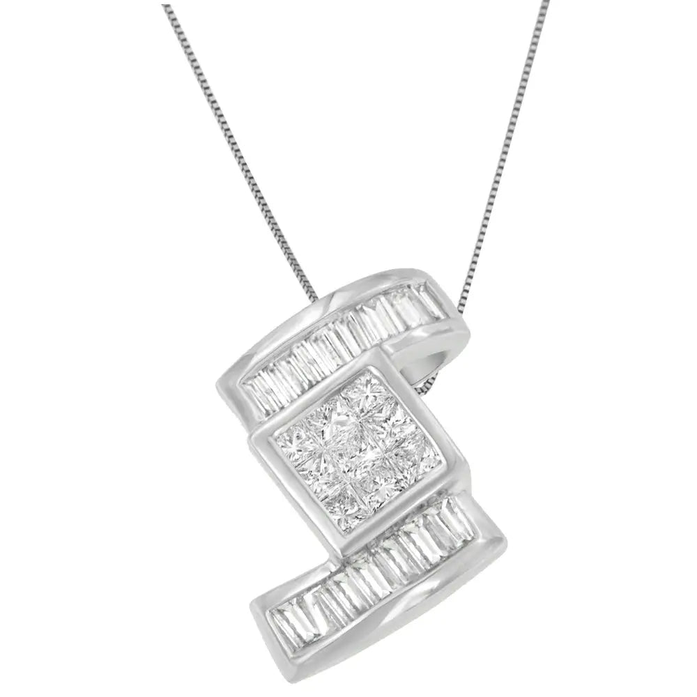 14k white gold 1 2/5 cttw princess and baguette diamond zig zag necklace bijoux-nyc direct