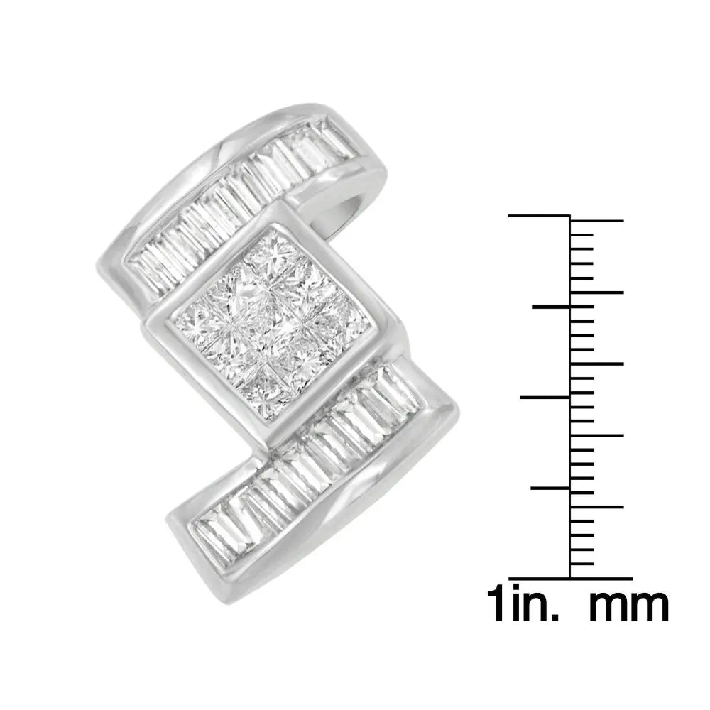 14K White Gold 1 2/5 cttw Princess and Baguette Cut Diamond Zig Zag Pendant Necklace (H-I, SI1-SI2) - Bijoux-NYC Direct