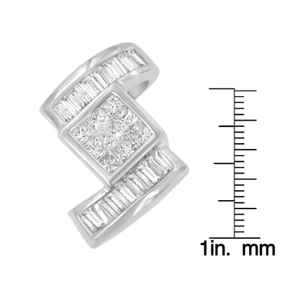 14K White Gold 1 2/5 cttw Princess and Baguette Cut Diamond Zig Zag Pendant Necklace (H-I, SI1-SI2) - Bijoux-NYC Direct