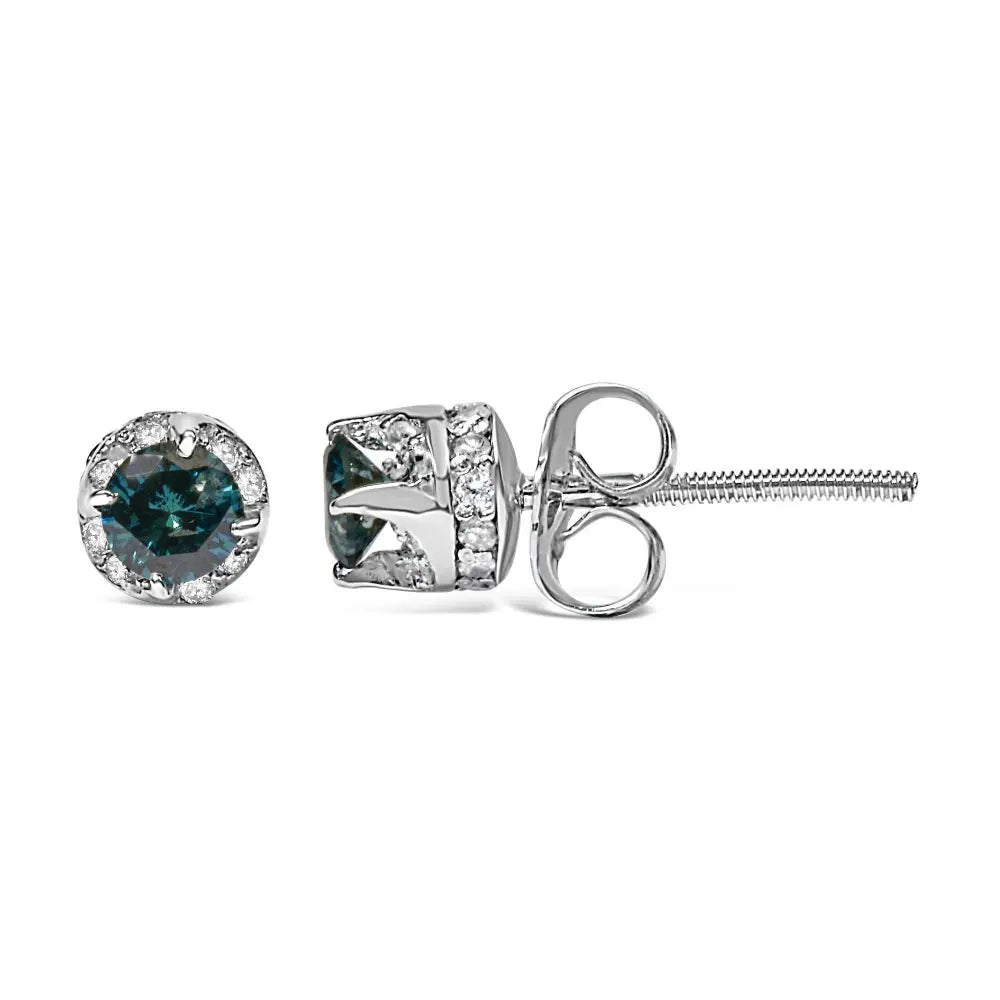 14K White Gold 1/2 cttw White and Treated Blue Round Diamond Earrings (I-J I2-I3) - Bijoux-NYC Direct