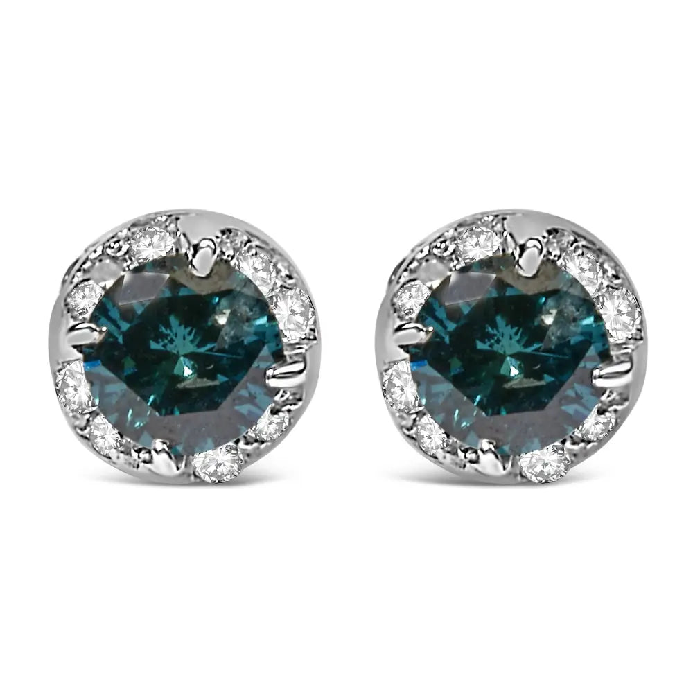14k white gold 1/2 cttw white and blue round diamond earrings bijoux-nyc direct
