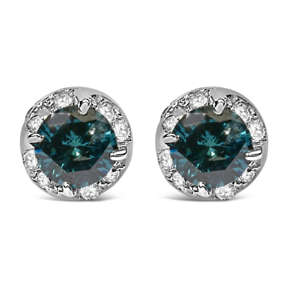 14K White Gold 1/2 cttw White and Treated Blue Round Diamond Earrings (I-J I2-I3) - Bijoux-NYC Direct