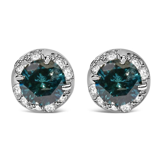 14K White Gold 1/2 cttw White and Treated Blue Round Diamond Earrings (I-J I2-I3) - Bijoux-NYC Direct