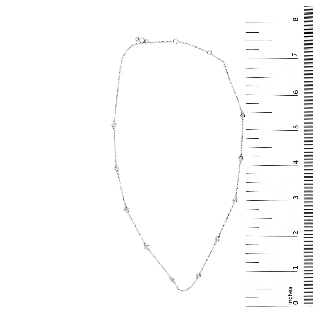 14k white gold 1/2 cttw bezel set diamond station necklace 18 inch bijoux-nyc direct