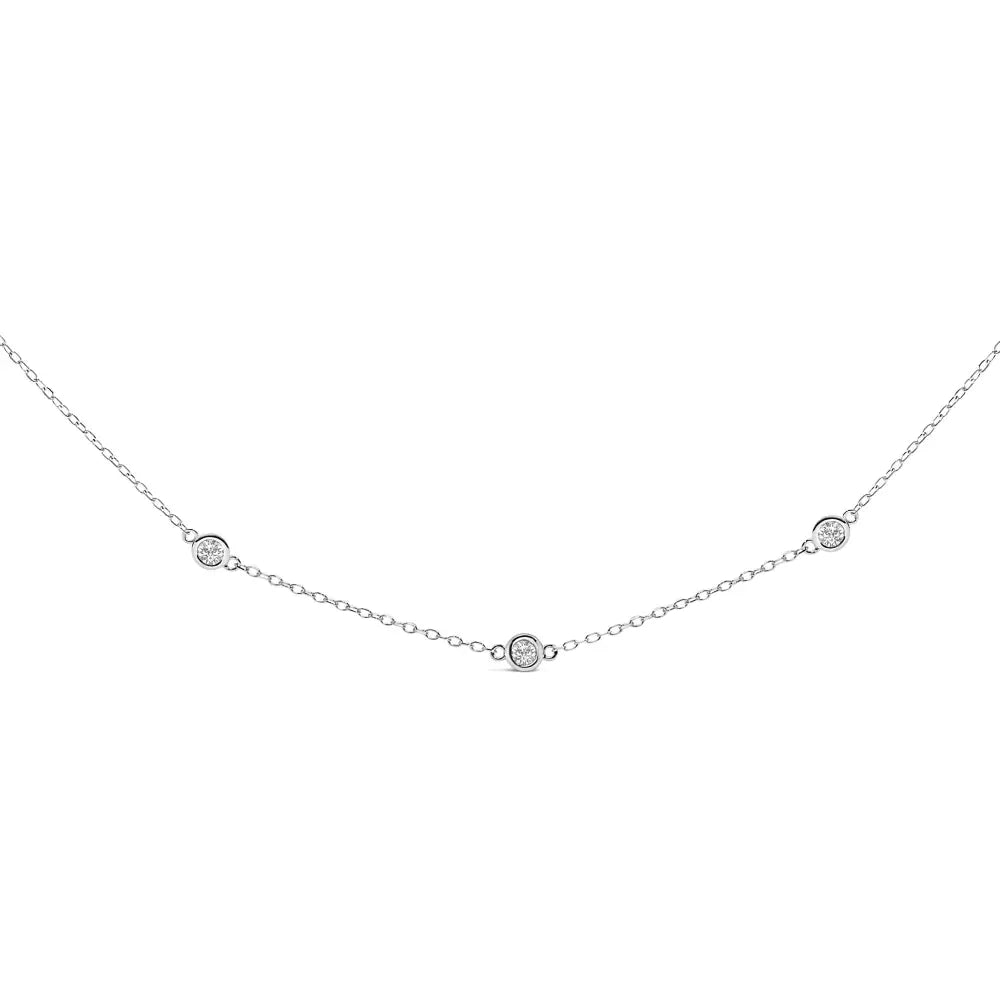 14k white gold 1/2 cttw bezel set diamond station necklace 18 inch bijoux-nyc direct