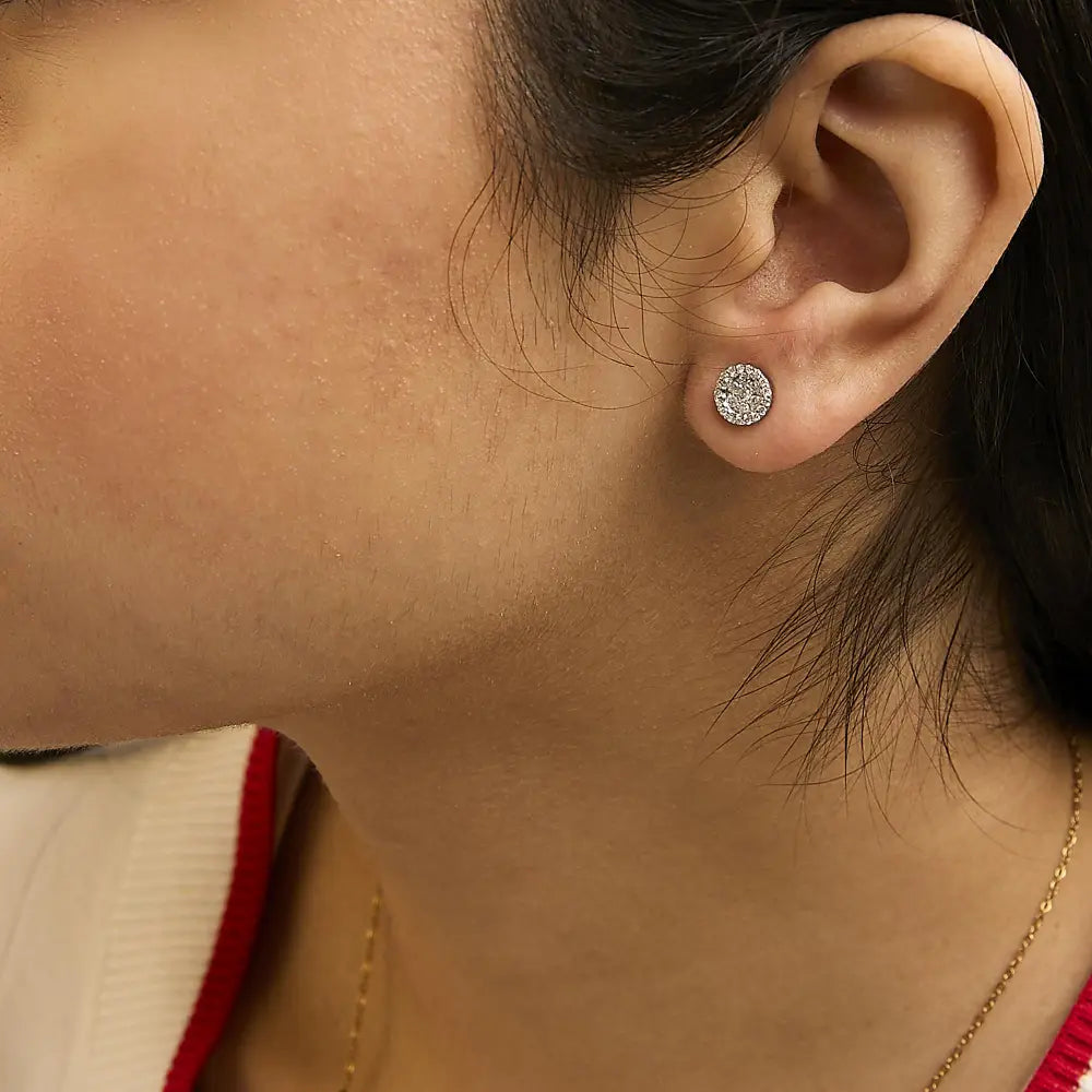 Diamond halo cluster button stud earrings in 14k white gold – 1/2 cttw bijoux-nyc direct