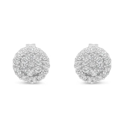 14K White Gold 1/2 Cttw Brilliant-Cut Diamond Halo-Style Cluster Round Button Stud Earrings (H-I Color, I1-I2 Clarity) - Bijoux-NYC Direct