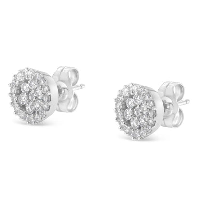 14K White Gold 1/2 Cttw Brilliant-Cut Diamond Halo-Style Cluster Round Button Stud Earrings (H-I Color, I1-I2 Clarity) - Bijoux-NYC Direct