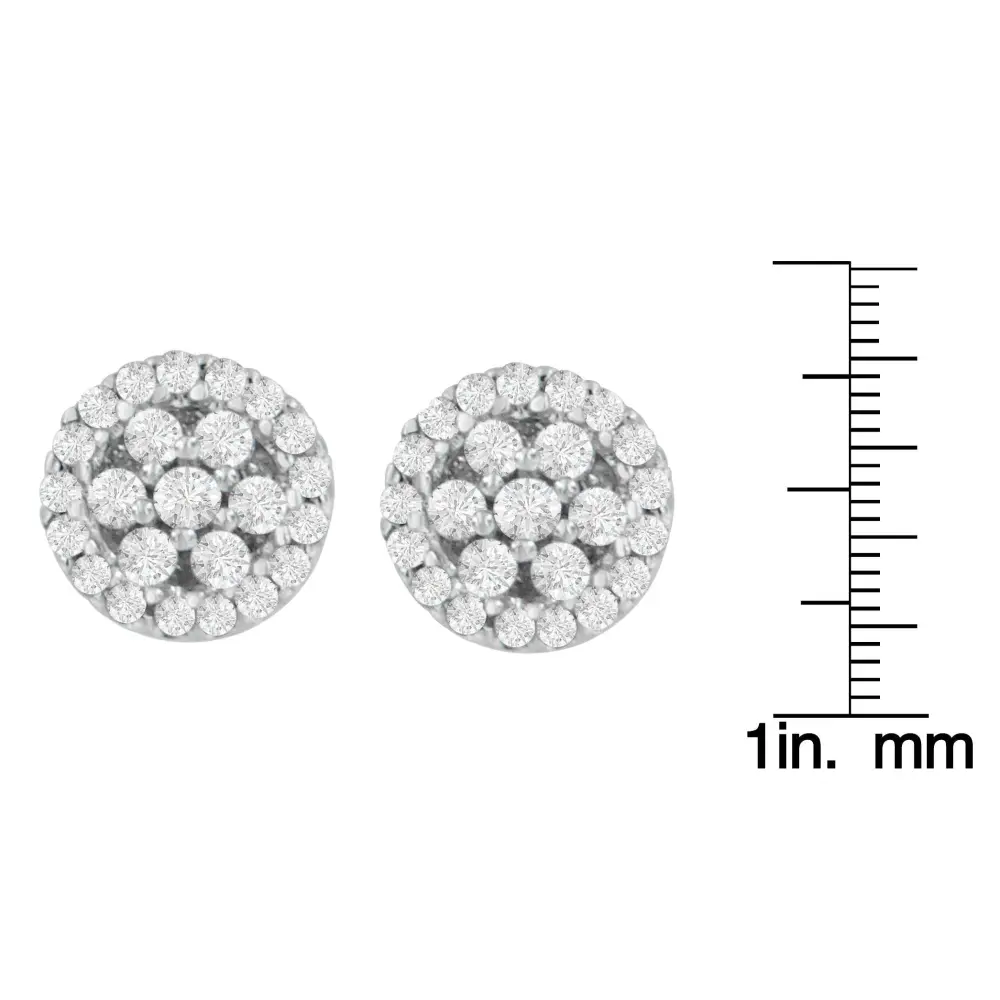 14K White Gold 1/2 Cttw Brilliant-Cut Diamond Halo-Style Cluster Round Button Stud Earrings (H-I Color, I1-I2 Clarity) - Bijoux-NYC Direct