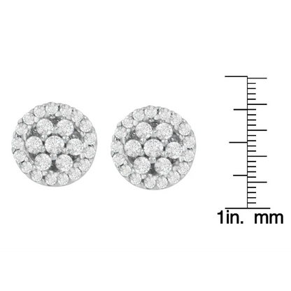 14K White Gold 1/2 Cttw Brilliant-Cut Diamond Halo-Style Cluster Round Button Stud Earrings (H-I Color, I1-I2 Clarity) - Bijoux-NYC Direct
